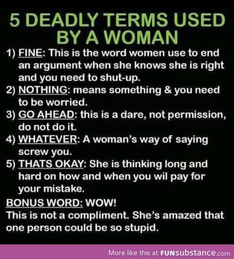 Five deadly words used by a woman