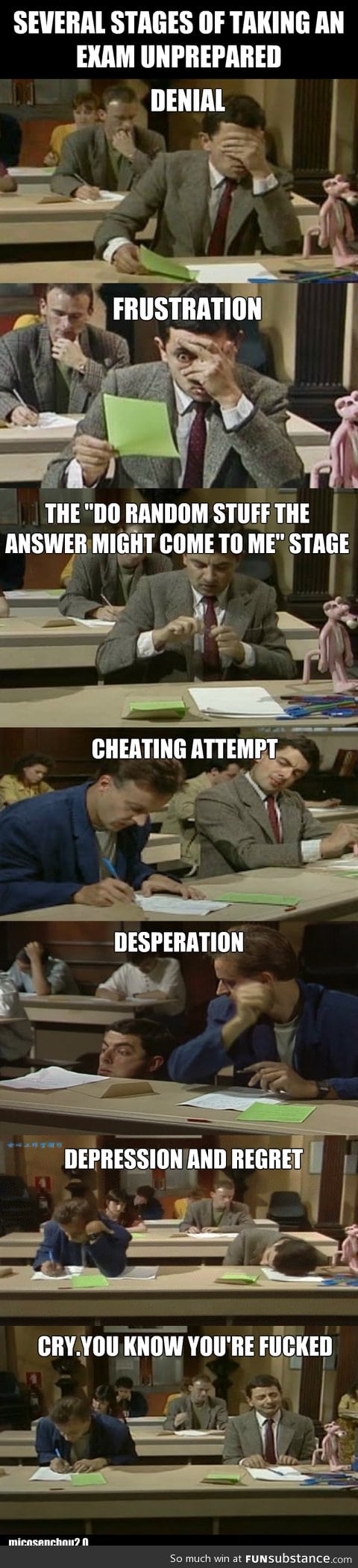 The several stages of taking an exam unprepared