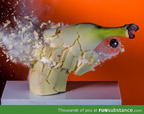 Banana dipped in liquid nitrogen and then shot with a bb gun