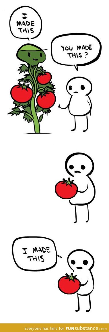 Now whenever I say I grew the vegetables in my garden I think of this