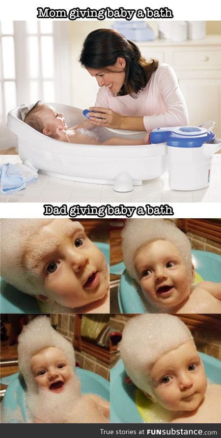 Giving baby a bath: Moms vs. Dads