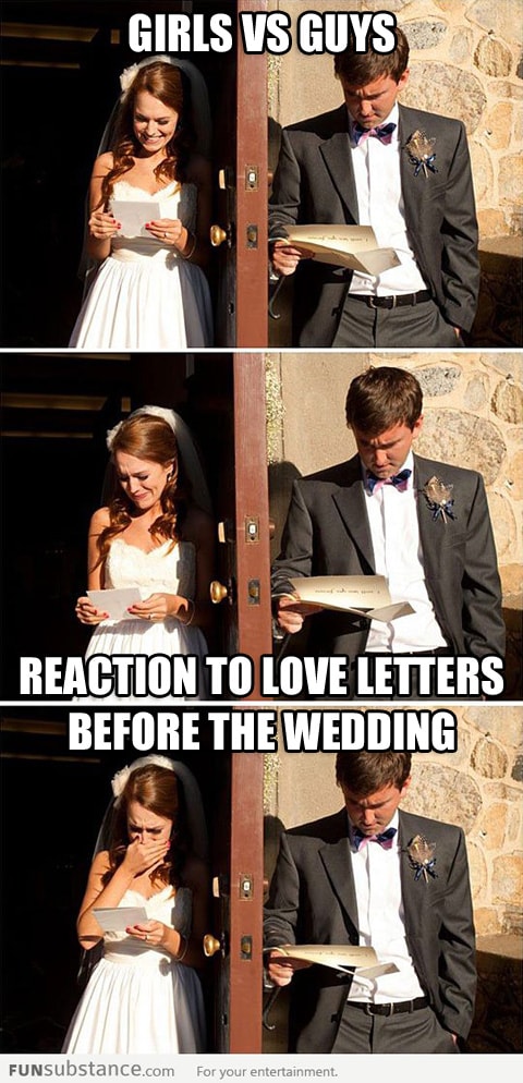 Reaction to love letters before the wedding