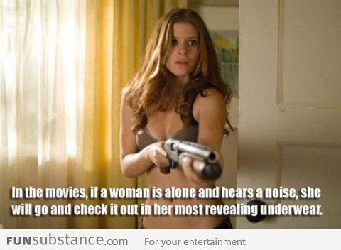 When a woman hears a noise in a movie