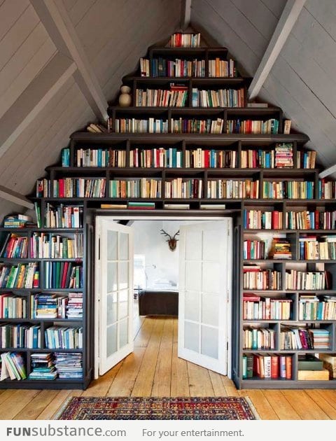 Awesome attic bookshelf