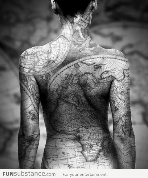 Earth map tattoo