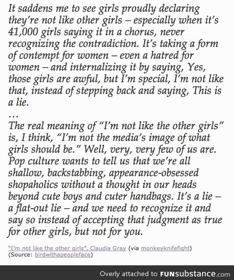 I Am Not Like Other Girls....  A Message For All Of Us.