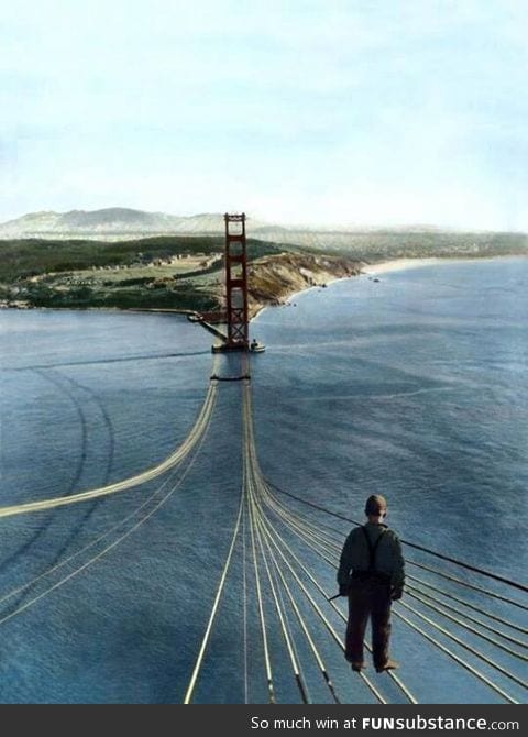 A fearless worker working on a masterpiece. San francisco 1935