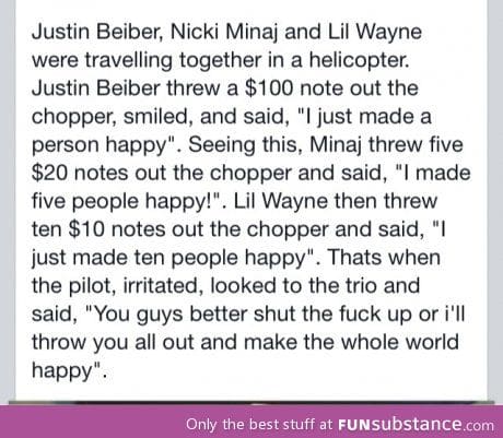 Bieber, Minaj and Lil Wayne were on a helicopter