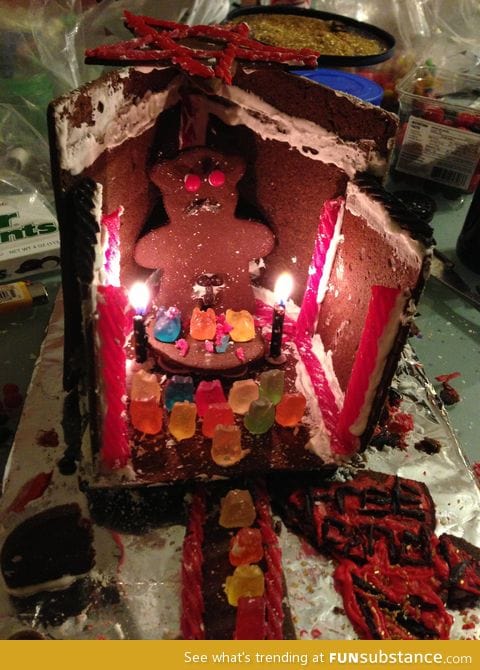 It started out as a regular gingerbread house, I don't know what happened